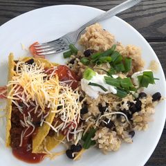 A picture of Cuban black beans and rice.