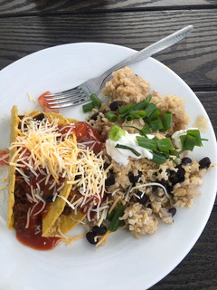 A picture of Cuban black beans and rice.