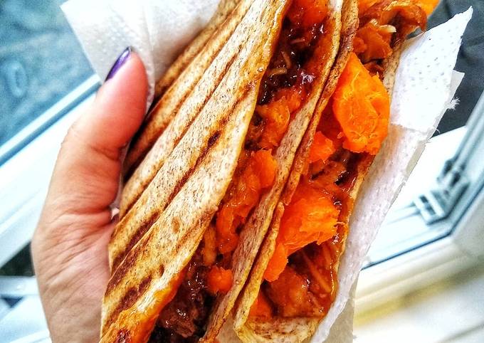 Sweet BBQ Veggie Pulled 'Pork' Quesadilla (Vegetarian)