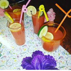 A picture of Watermelon and orange juice.