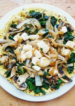 Una foto de Pizza chapati vegetariana. Saludable, rico y vegetariano!