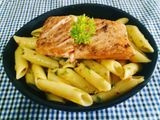 Penne Aglio Olio with Salmon