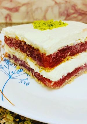 صورة لوصفة طبقات الكنافه والبطيخ والكريمه