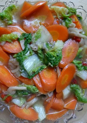 Foto resep Tumis sawi putih, wortel dan jamur tiram