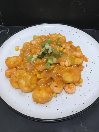 Cara Gampang Menyiapkan Resep Spicy salted egg tofu with shrimp : udang sapo saus telur asin pedas #homemadebylita yang Lezat Sekali Anti Ribet, Bikin Ngiler