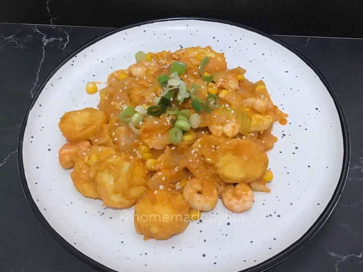 Cara Gampang Menyiapkan Resep Spicy salted egg tofu with shrimp : udang sapo saus telur asin pedas #homemadebylita yang Lezat Sekali Anti Ribet, Bikin Ngiler