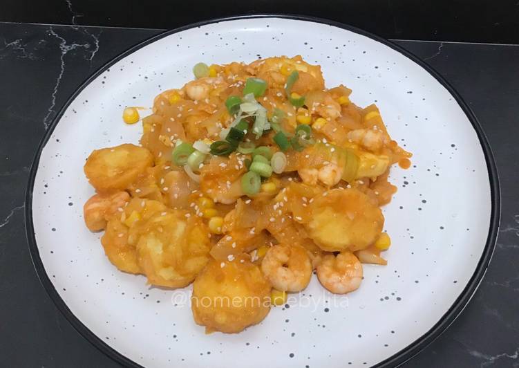 Spicy salted egg tofu with shrimp : udang sapo saus telur asin pedas #homemadebylita