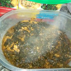 A picture of Achi bitterleaf soup.