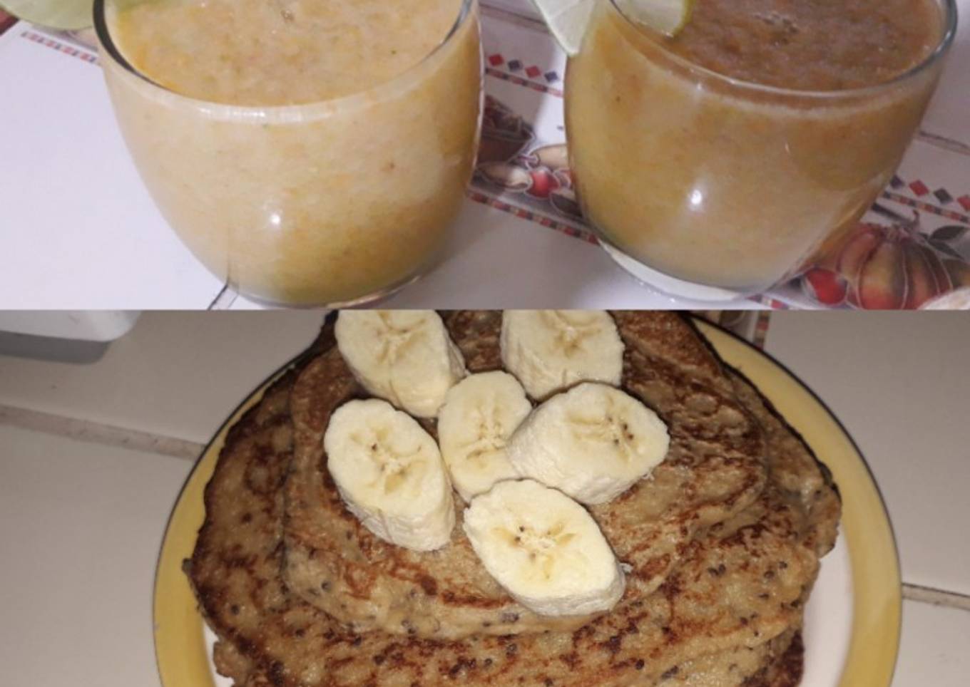 Batido de manzana y naranja 🍹/ Pancakes de manzana y chía 🥞