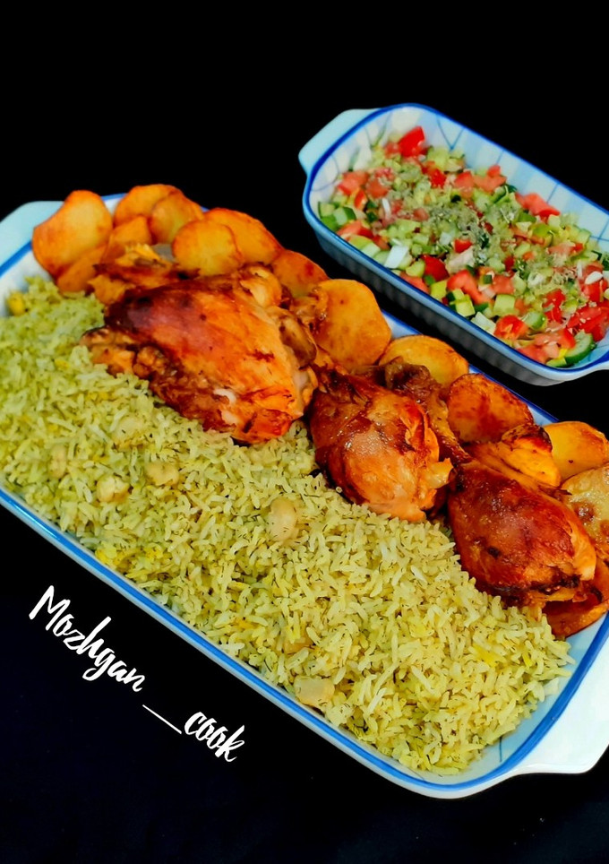 عکسی از دستور باقالی پلو با عطر دارچین همراه با روش پخت متفاوت مرغ 😋😍