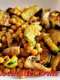 Salteado de calabacín con garbanzos y champiñones