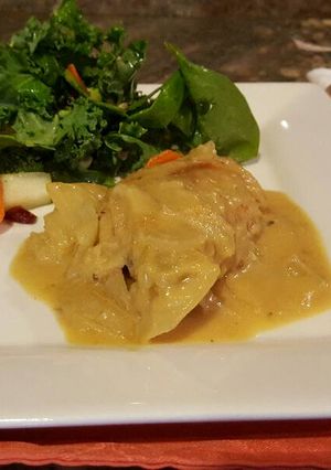 A picture of Chicken in Mustard, Beer, and Honey Sauce.