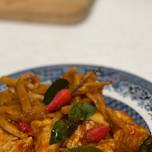Stir-fry chicken red curry and bamboo shoot