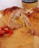 Pollo relleno con salsa de crema & cúrcuma