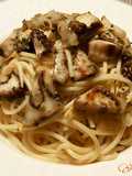 Espaguetis al Olio con berenjenas asadas
