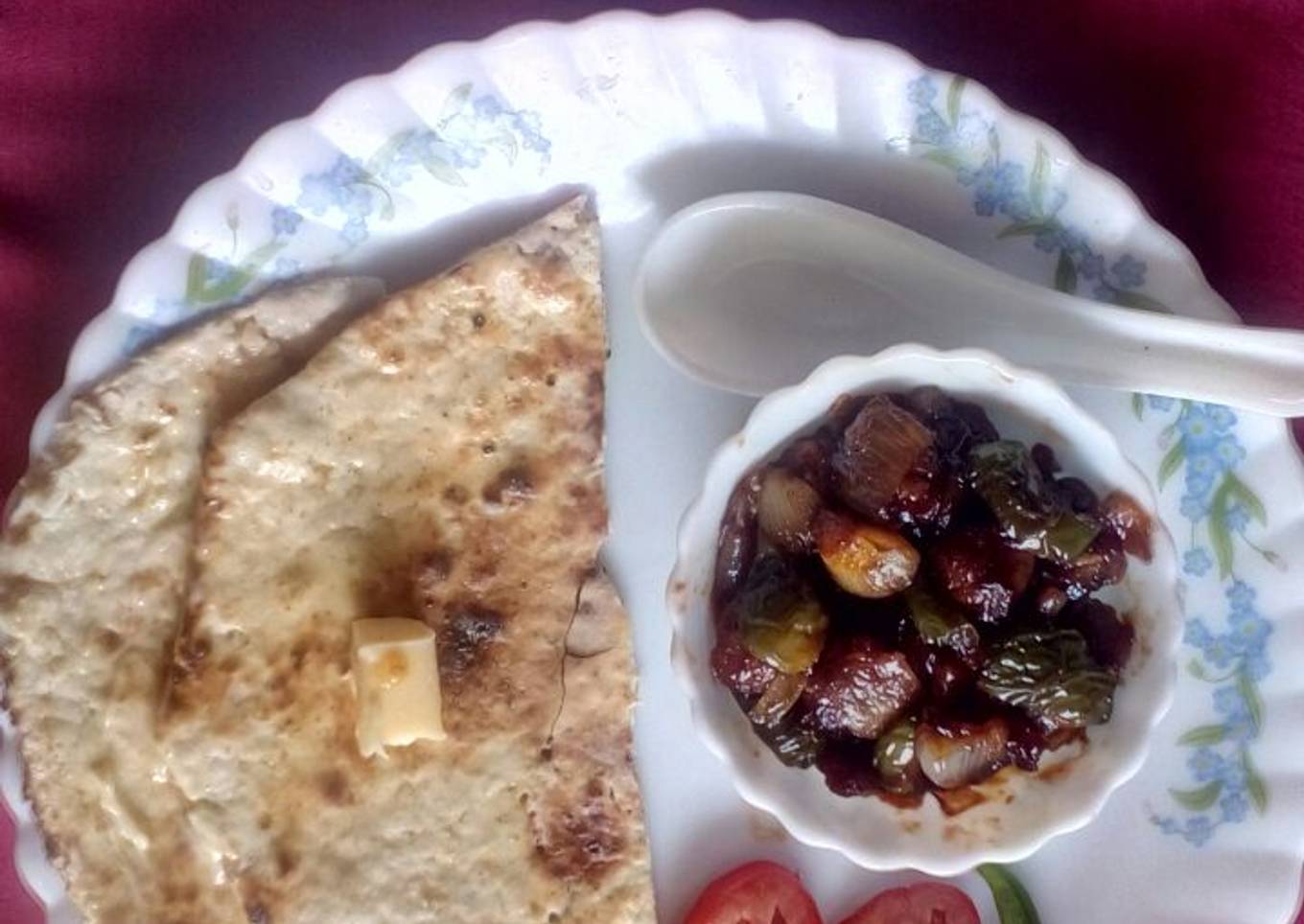 Butter naan with chilli soyabin