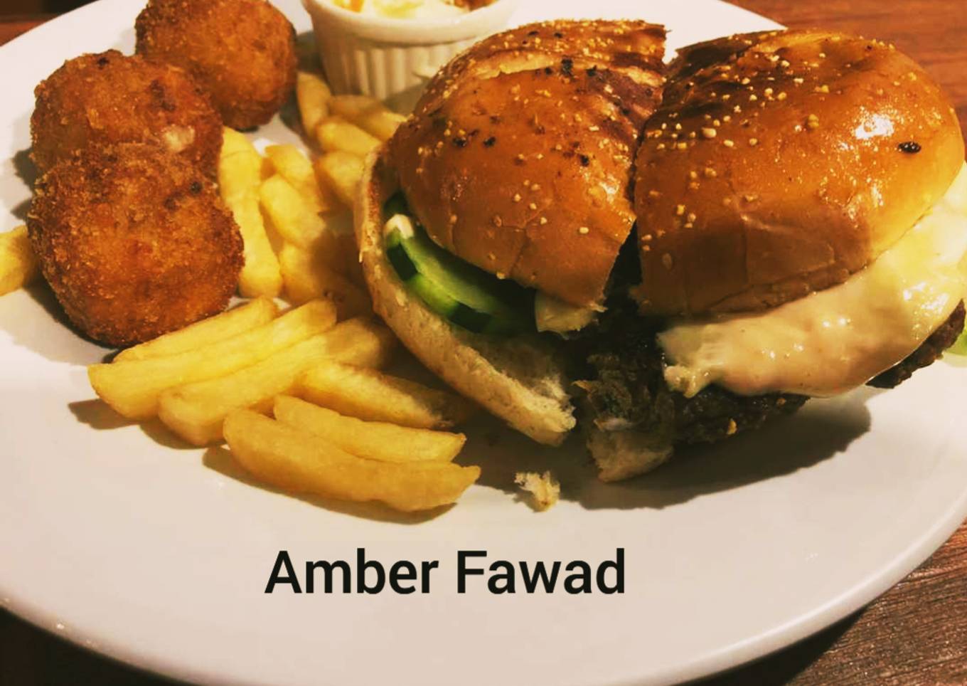 Mutton shami kabab burger with plain yoghurt and fry potato 😋😋