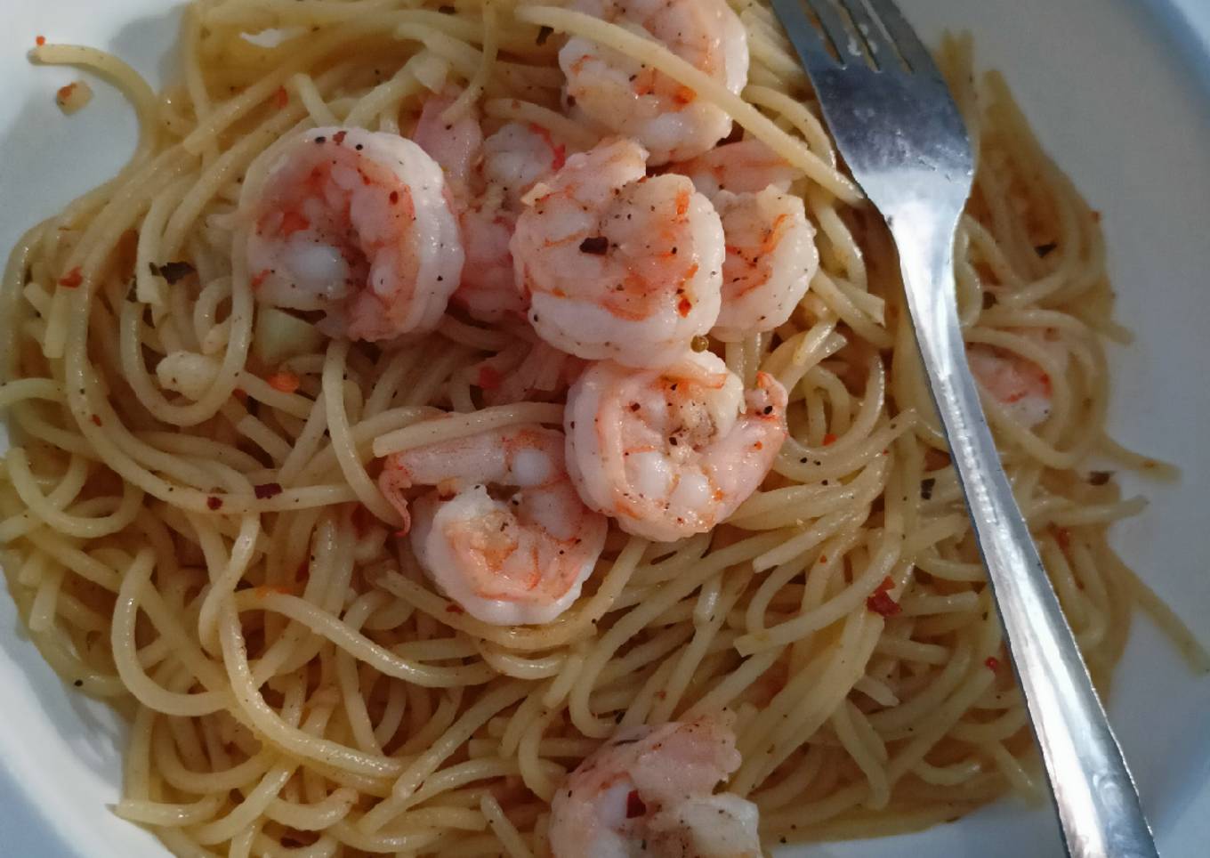 Spageti aglio olio udang
