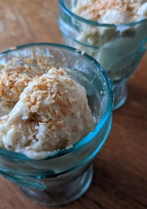 A picture of Banana + coconut cheat ice cream.