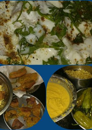 A picture of Mirch ke pakode and dahi raita mix with boondi.