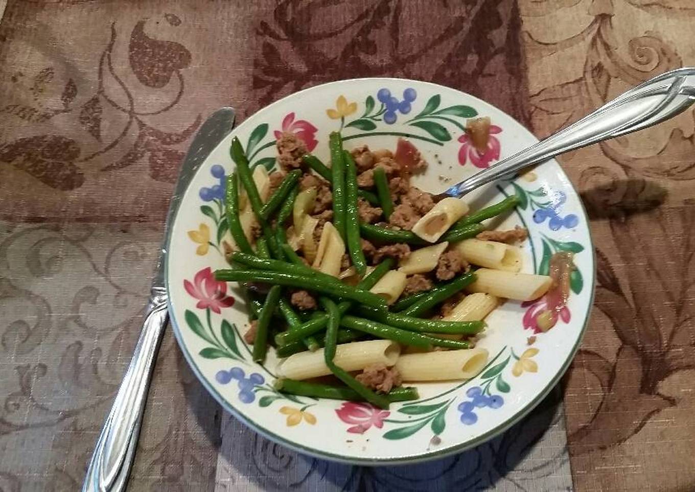 Ground turkey pasta with green beans
