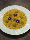 Risoni Risotto with Saffron Tofu and Romano Bean Cream