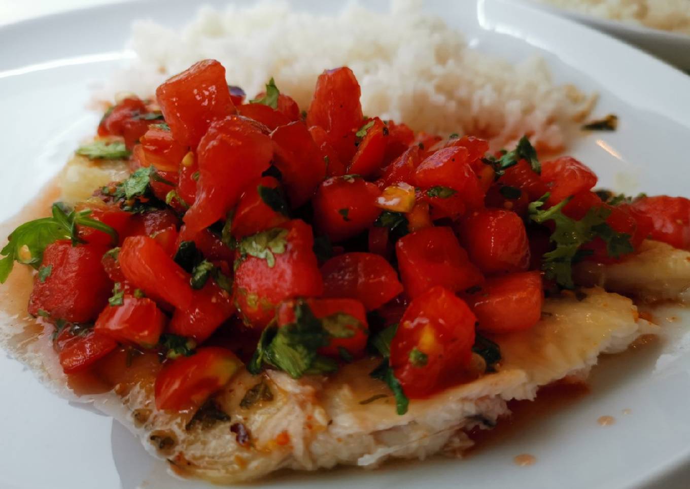 Fish with Spicy tomato watermelon salsa