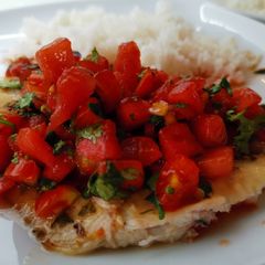 Fish with Spicy tomato watermelon salsa A picture of Fish with Spicy tomato watermelon salsa.
