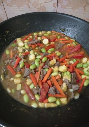 Foto resep Tumis daging edamame wortel jagungmuda