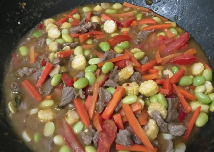 Cara termudah untuk Vegan saat makan malamTumis daging edamame wortel jagungmuda
