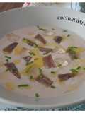 Chilled Walnut Ajoblanco Soup with Vermouth Gelatin