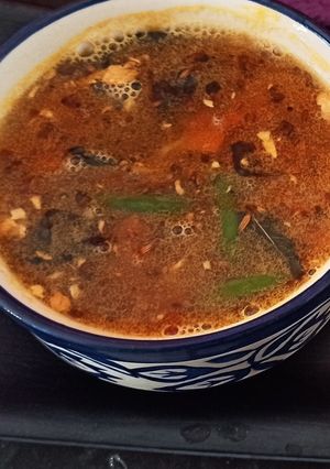A picture of Ginger and black pepper rasam.