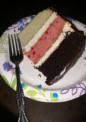 A picture of Neapolitan dream cake.