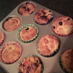 A picture of Blueberry, chocolate & banana muffins!.