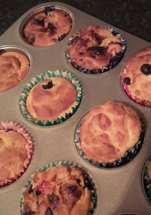 A picture of Blueberry, chocolate & banana muffins!.