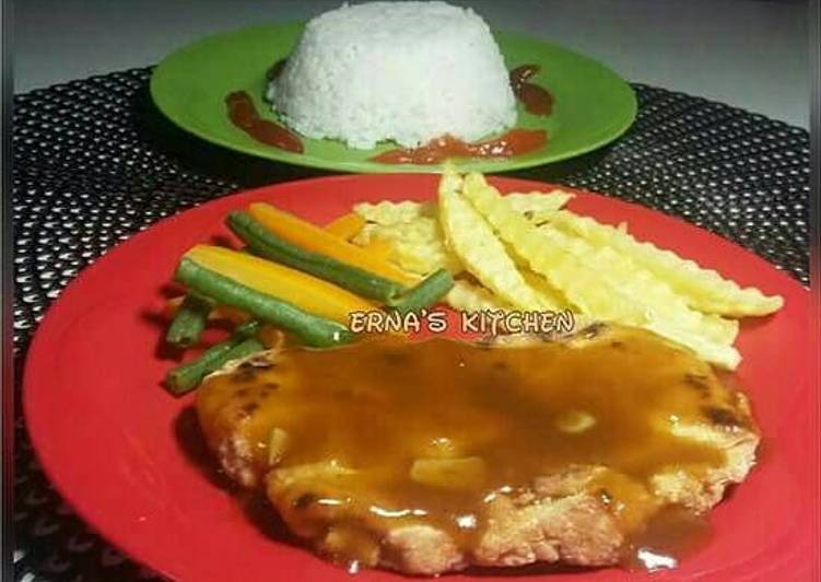 Steak Ayam Tempe Saus Teriyaki + Kentang Ala KFC