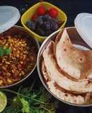 Protein rich Mix Sprouts Stir fry and pulka Roti (Tiffin/lunch box recipe)