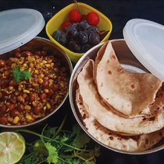 A picture of Protein rich Mix Sprouts Stir fry and pulka Roti (Tiffin/lunch box recipe).