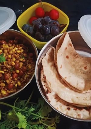 A picture of Protein rich Mix Sprouts Stir fry and pulka Roti (Tiffin/lunch box recipe).