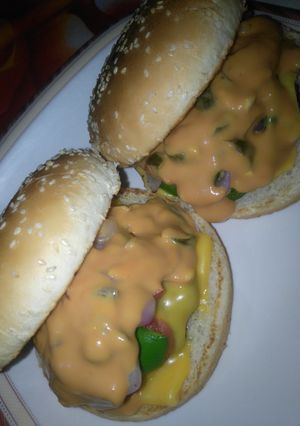 A picture of Mutton patty burger.