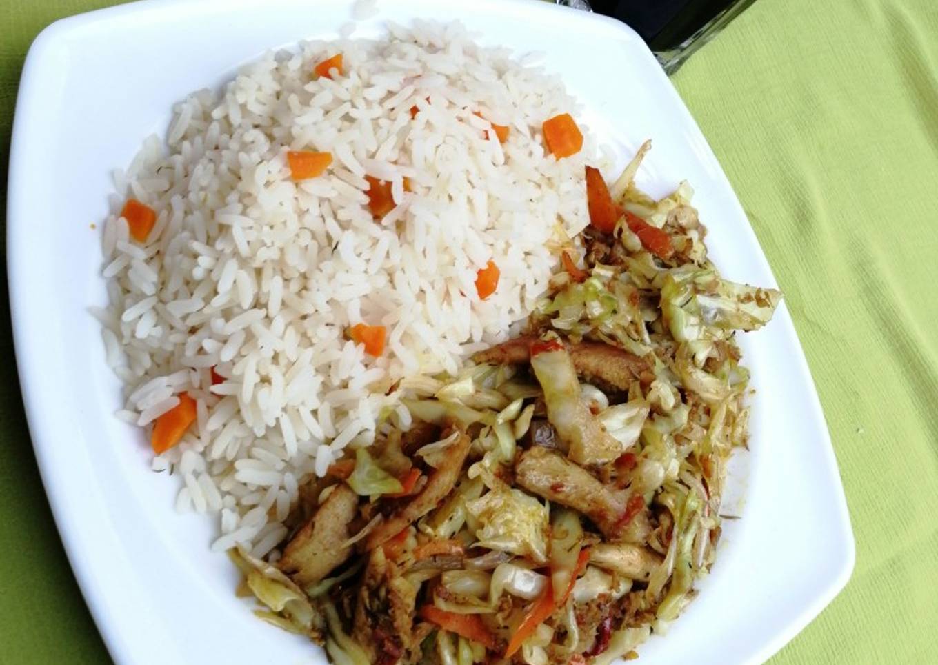 White rice and cabbage stir fry