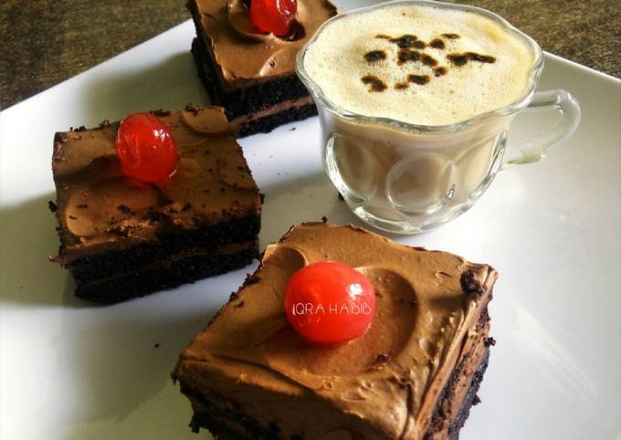 Chocolate squares with hot coffee