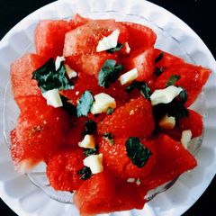 A picture of Healthy cool cool watermelon feta salad.