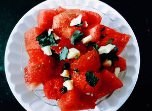 A picture of Healthy cool cool watermelon feta salad.
