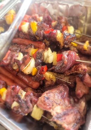 A picture of Not-so-Secret Marinated Pork Kabobs w/Pineapple and Peppers.