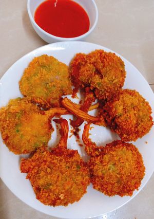 Hình của món Nấm bào ngư nhồi thịt chiên xù.