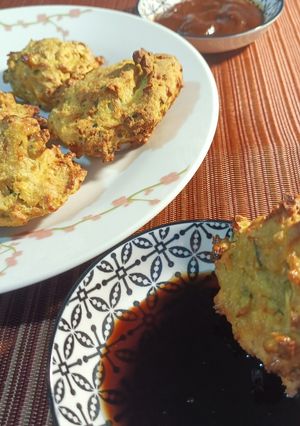 A picture of Zucchini and Carrot Fritters in the Air Fryer.