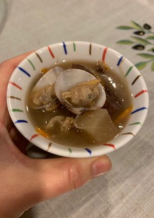 รูปของ ซุปมิโซะขิง หอยตลับในผักรวม #ไม่กินข้าวเราอิ่มได้