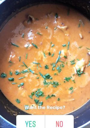 A picture of Pumpkin & peanut soup.
