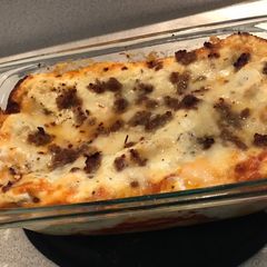 A picture of Lasagna with an Alfredo twist.